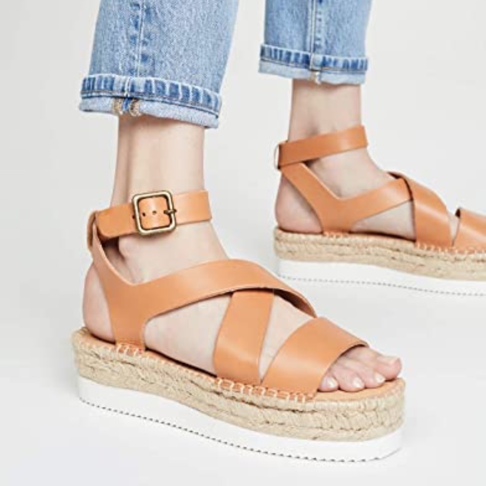 Soludos Olympia Brown Tan Leather Platform Espadrille Sandals Anthropologie 9 - Picture 6 of 12